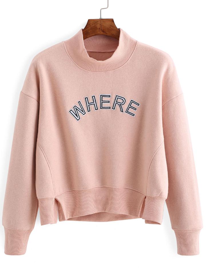 Romwe Dropped Shoulder Seam Letter Patch Split Sweatshirt