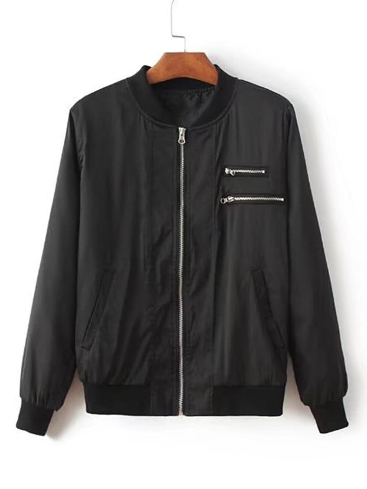 Romwe Tiger Embroidery Back Bomber Jacket