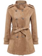 Romwe Stand Collar Double Breasted Epaulet Coat