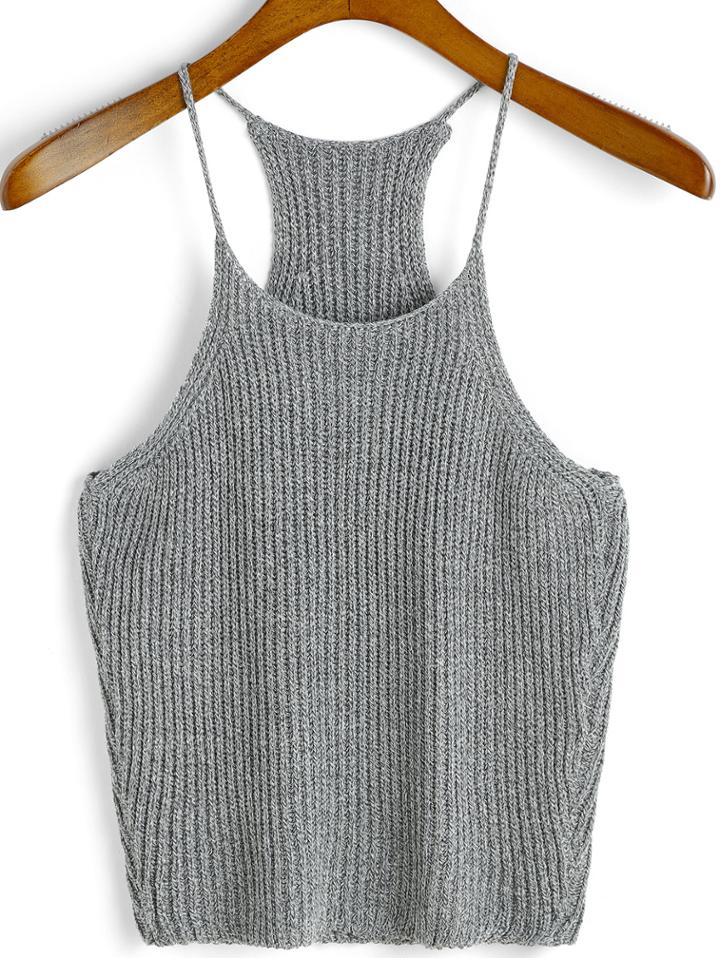 Romwe Spaghetti Strap Knit Grey Cami Top
