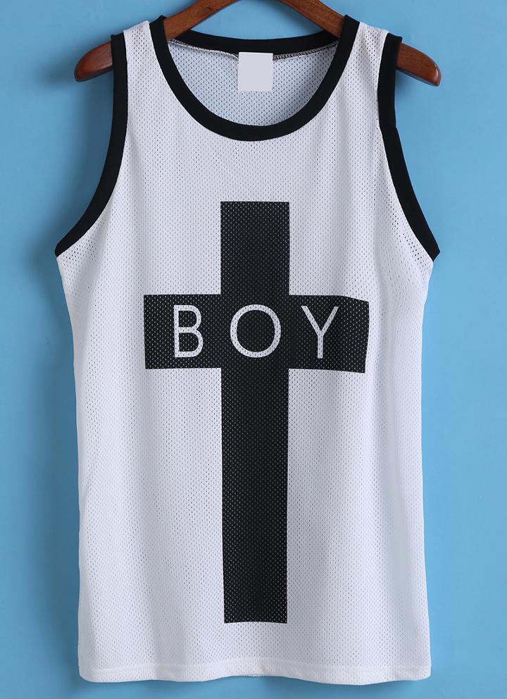 Romwe Cross Print White Tank Top