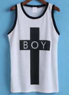 Romwe Cross Print White Tank Top