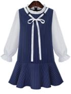 Romwe Ruffle Collar Vertical Striped Bow Dress