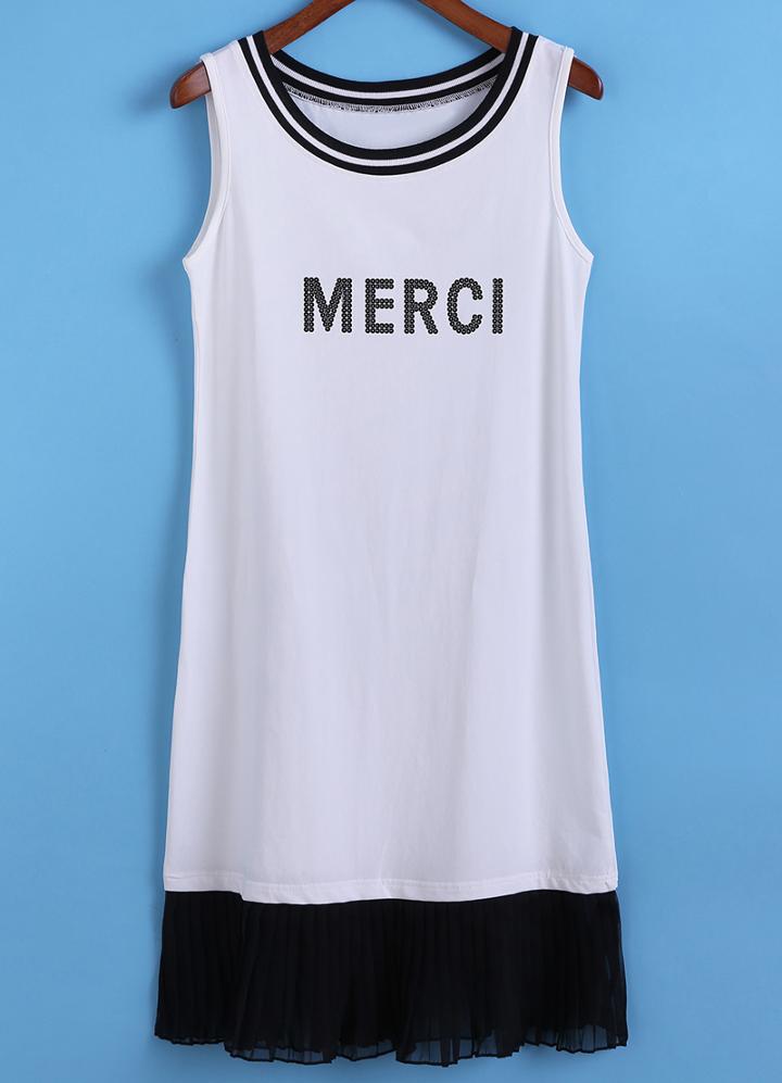 Romwe Letter Print With Chiffon Hem Dress
