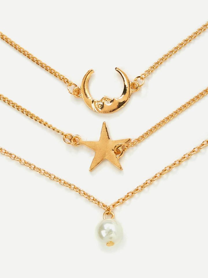 Romwe Moon & Star Design Link Bracelet Set