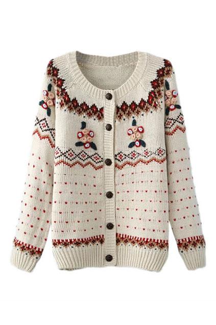 Romwe Floral Kintted Buttoned Cardigan