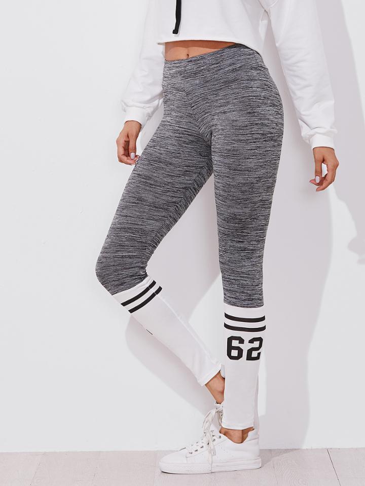 Romwe Varsity Print Space Dye Leggings