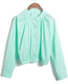 Romwe Stand Collar Buttons Crop Green Blouse