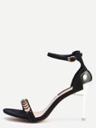 Romwe Black Peep Toe Metal Decorated Stiletto Heels