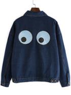 Romwe Eyes Print Pockets Denim Jacket
