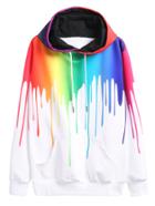 Romwe Multicolor Paint Drip Drawstring Hooded Sweatshirt