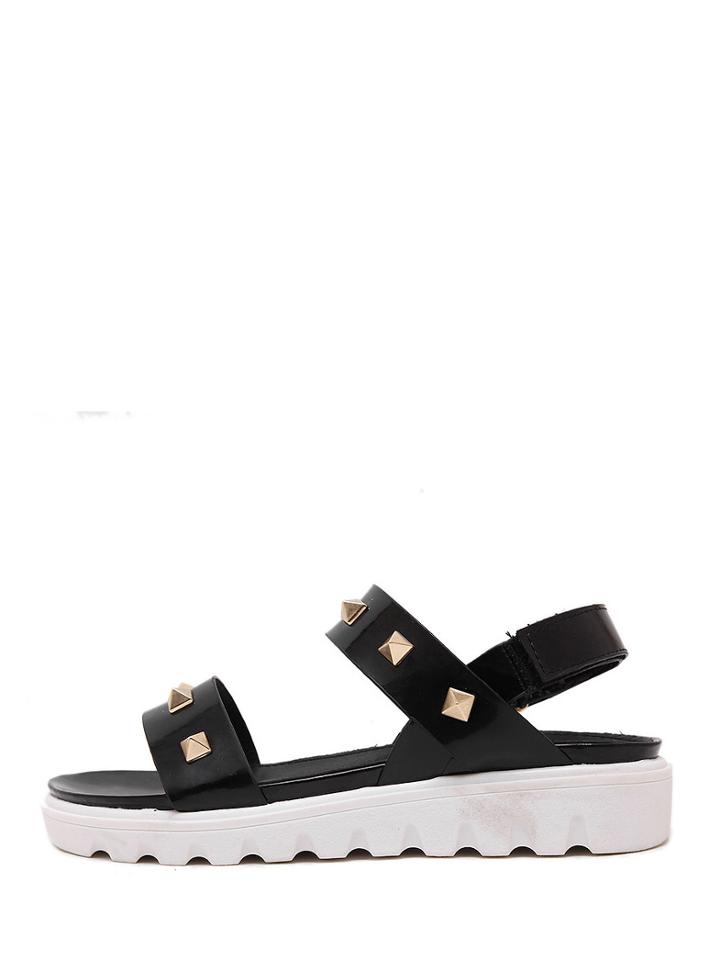 Romwe Black Studded Wide Strap Flatform Sandals