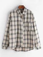 Romwe Apricot Plaid High Low Shirt With Pocket
