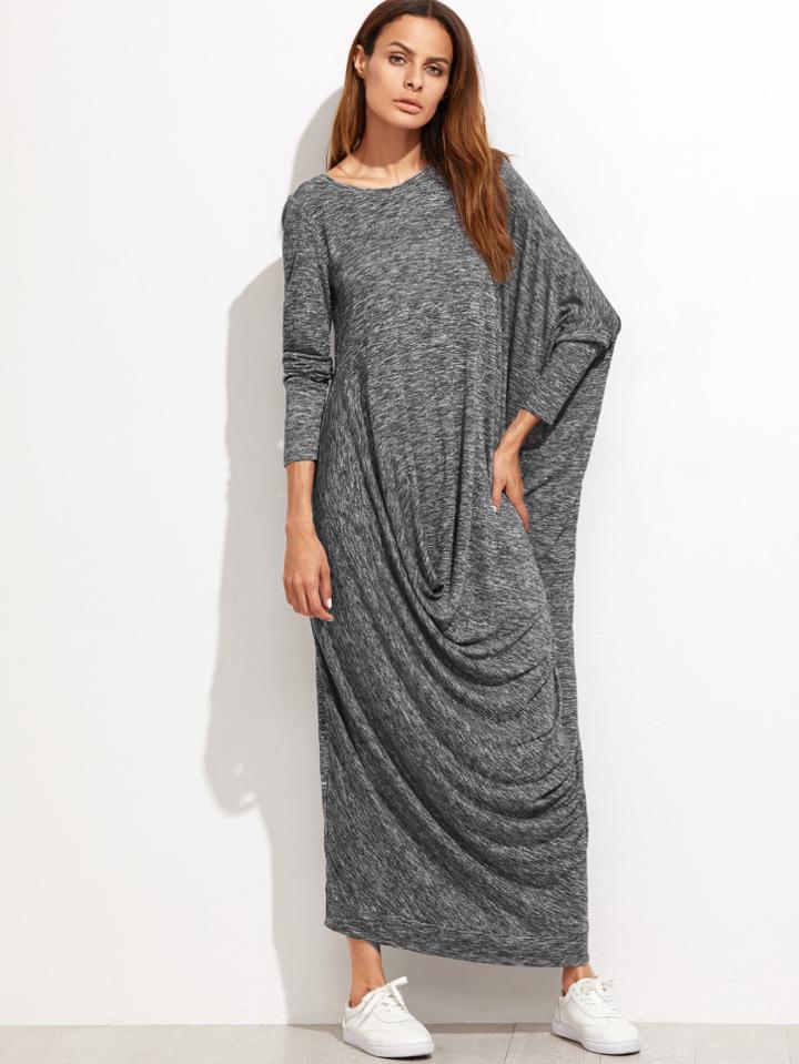 Romwe Marled Knit Dolman Sleeve Draped Cocoon Dress