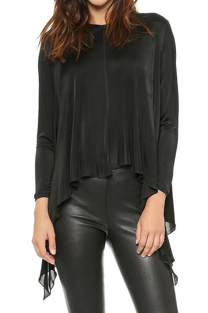 Romwe Asymmetric Pleated Sheer Black Blouse