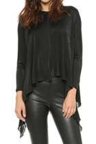 Romwe Asymmetric Pleated Sheer Black Blouse