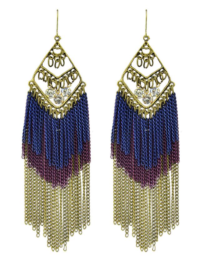 Romwe Long Purple Enamel Tassel Earrings