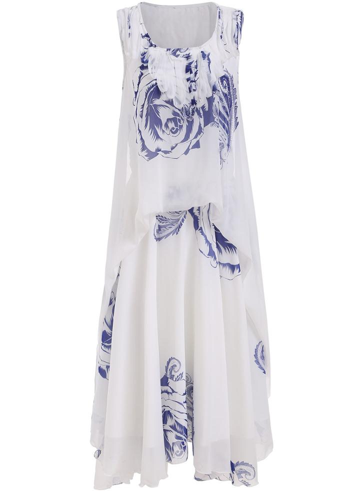 Romwe Round Neck Flower Print Dress