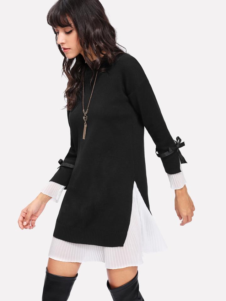 Romwe Pleated Hem 2 In 1 Knit Dress