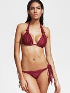 Romwe Burgundy Halter Side Tie Strappy Bikini Set