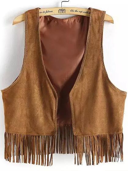 Romwe Tassel Khaki Vest
