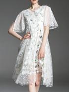 Romwe White Backless Gauze Polka Dot Print Dress