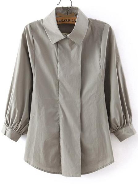 Romwe Lapel Puff Sleeve Grey Blouse