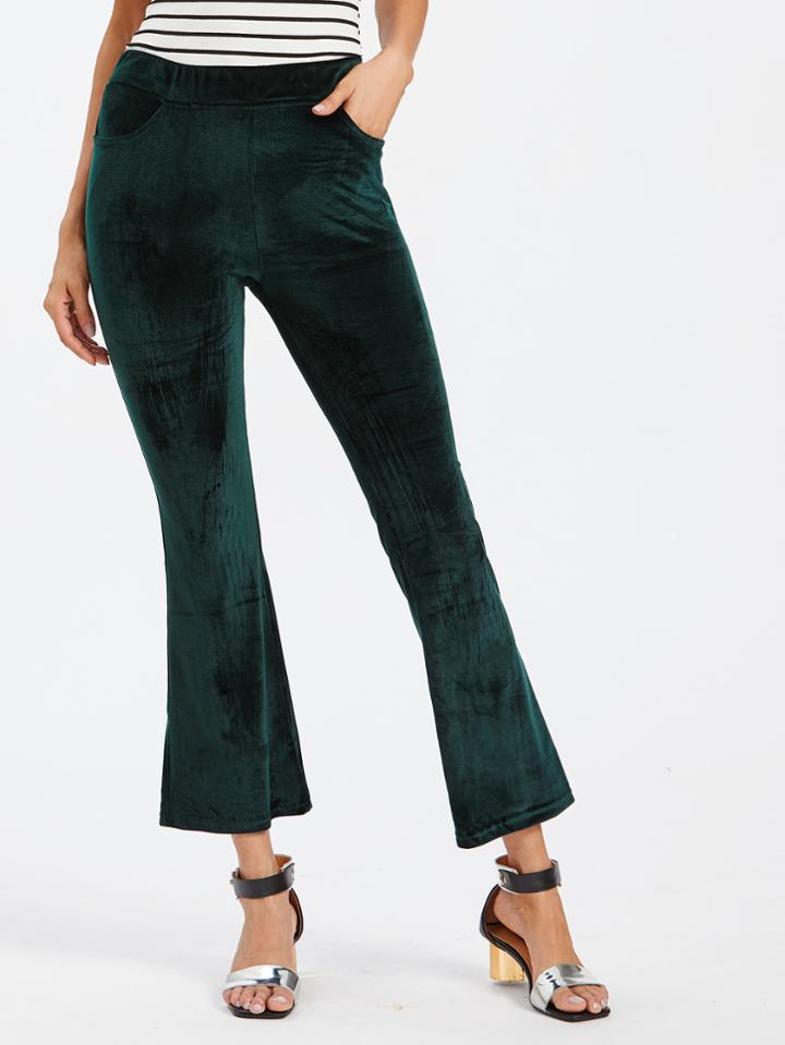 Romwe Velvet Elastic Waist Flare Pants