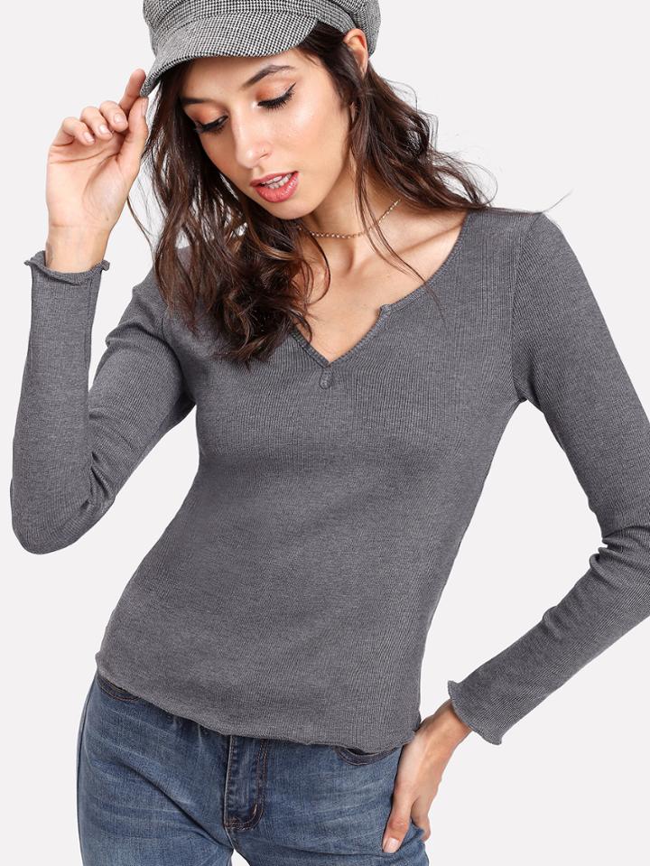 Romwe V Neck Cut Knit Tee