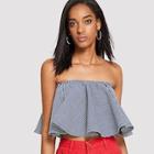 Romwe Off-shoulder Ruffle Stripe Blouse