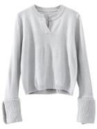 Romwe Grey Notch Neck Bell Sleeve Sweater