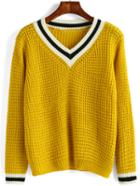 Romwe Women V Neck Striped Sweater
