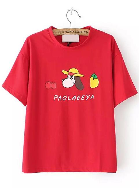 Romwe Dog Print Red T-shirt