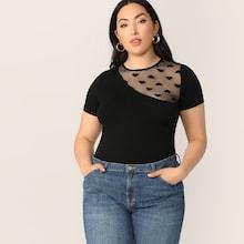 Romwe Plus Heart Mesh Insert Slim Fitted Top