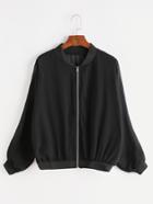 Romwe Black Zipper Front Stand Collar Bomber Jacket