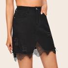 Romwe 5 Pockets Lace Trim Denim Skirt