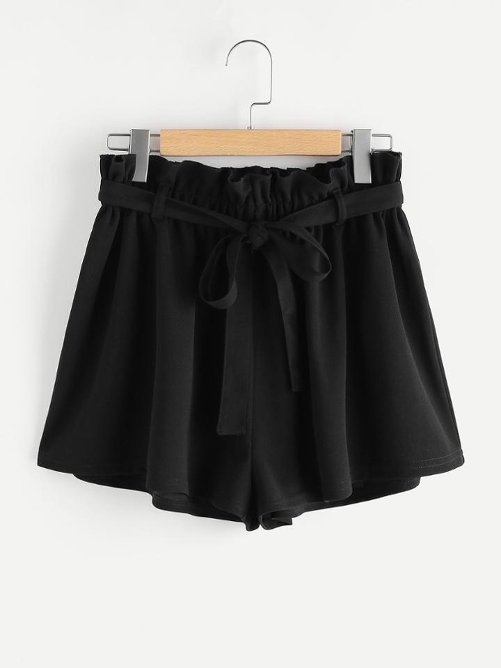 Romwe Frill Waist Self Belted Shorts