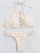 Romwe Nude Cutout Detail Halter Bikini Set