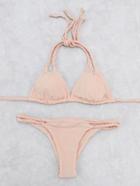 Romwe Braided Strap Halter Bikini Set