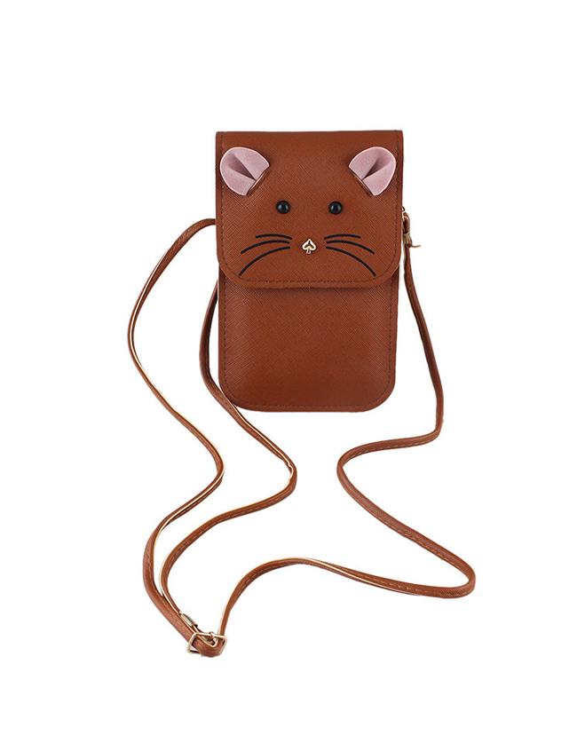 Romwe Coffee Cute Cat Pattern Casual Purse