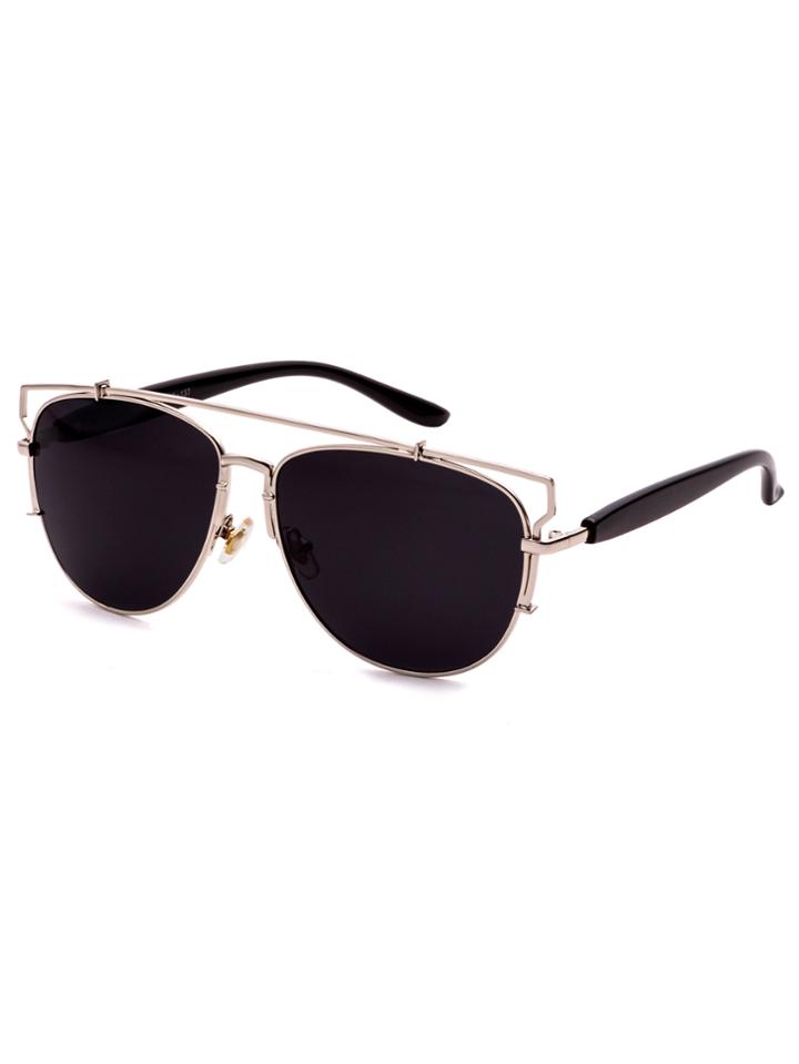 Romwe Silver Frame Double Bridge Sunglasses