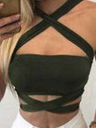 Romwe Army Green Convertible Bandeau Top