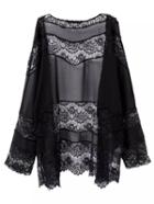 Romwe Black Long Sleeve Lace Splicing Cardigan Coat