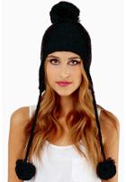 Romwe Twisted Double Ball Knit Earflap Hat
