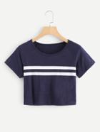 Romwe Stripe Panel Crop Tee