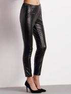 Romwe Black Pu Leather Zipper Slim Pants
