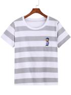Romwe Simpson Embroidered Striped T-shirt