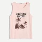Romwe Guys Tree And Letter Print Tank Top