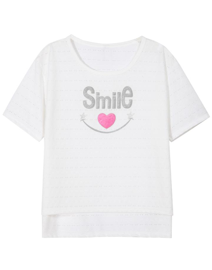 Romwe Dip Hem Heart Smile Print T-shirt