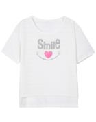 Romwe Dip Hem Heart Smile Print T-shirt